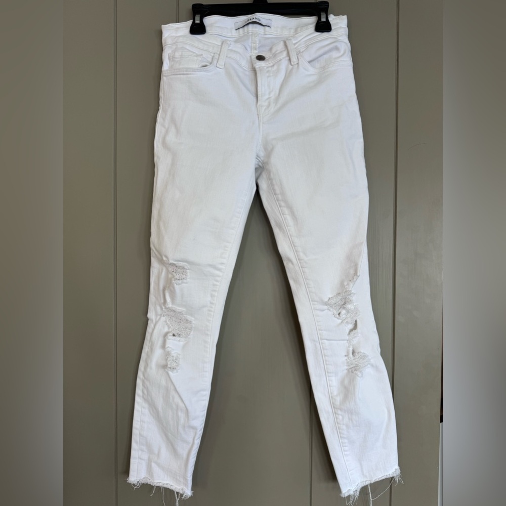 J Brand white jeans with frayed hem